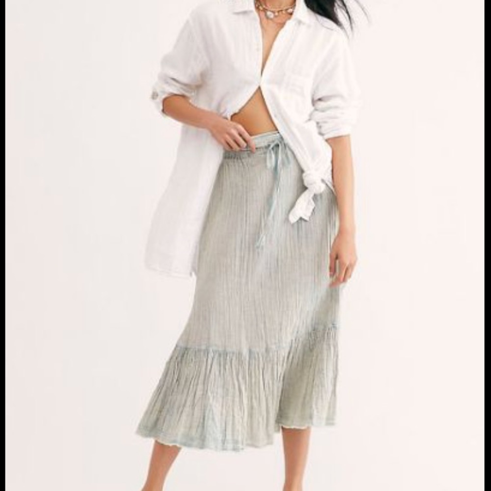 Free People Mellow Acid Wash Midi Skirt NWT